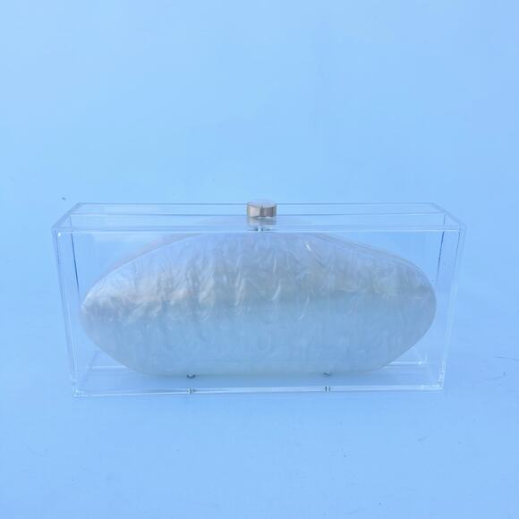 Cult Gaia Annika Clear Acrylic Pearl Clutch Rectangular Purse Transparent - Picture 3 of 15